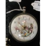 A Georgian pair-cased pocket watch with painted dial of a river scene; movement marked 'Langfield,