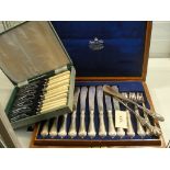 A cased canteen of cutlery by Mappin & Webb; together with HM silvered collared fish knives, a HM
