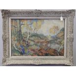 French School (19th/20th century):
An impressionist wooded lake landscape, oil on canvas,