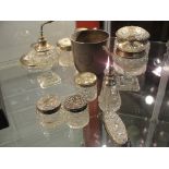 A quantity of HM silver lidded glassware