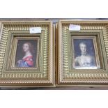 Two framed portrait miniatures oils on tin depicting ladies