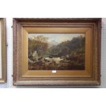 English School (19th century): A rocky wooded river landscape,