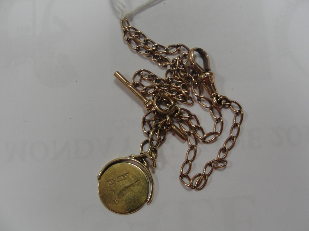 A 9ct Albert chain with 18ct masonic fob