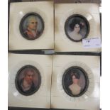 Four framed miniature portraits