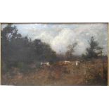 Follower of Corot: Cattle in a wooded landscape, oil on canvas,