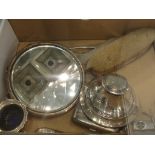 Quantity of silver items to include an inkwell, salt spoon, cigarette case,