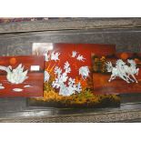 Three Oriental lacquered and mother-of-pearl inlaid plaques
