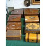 Eight Victorian inlaid boxes inc mahogany and rosewood examples