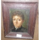 English School (19th century): A head & shoulders portrait of a lady, oil on panel, dated 1890,