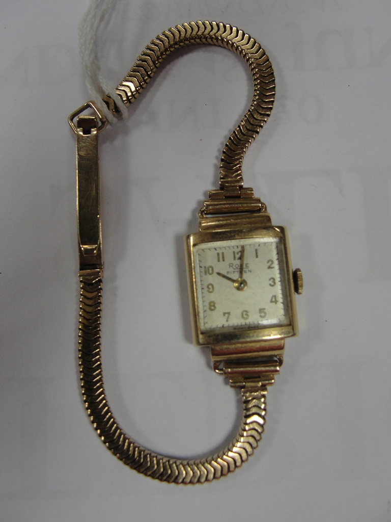 A ladies 9ct Rone 15-jewel movement watch on a 9ct bracelet