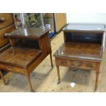 A pair of walnut bedside cabinets with galleried top