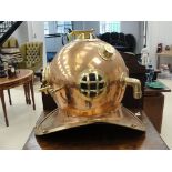 A brass and copper diver's helmet