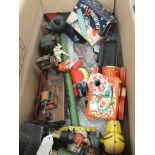 A box of toys to inc Schuco birds,