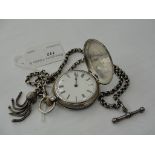 A ladies full hunter silver pocket watch and Albert,