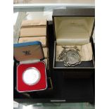 12 boxed proof silver crowns & silver chain & Pendant