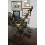 A 19th century Continental five-sconce converted chandelier and flying cherub with crystal drop