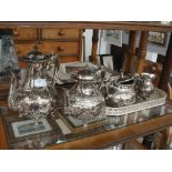 An EPNS tea service and galleried tray