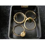 Four gold dress rings: diamond, pearl,