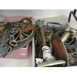 A quantity of brass items to inc a porthole mirror, lamps,