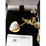 A 9ct Italian necklace pendant and earrings;