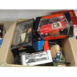 A large box of boxed diecast to inc. Corgi, Burago etc.