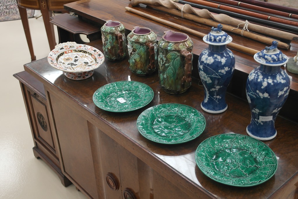A quantity of 19th century ceramics to inc Chinese lidded prunus jars,
