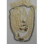 Six pearl neckalces,