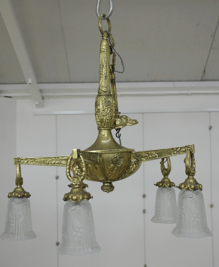 A 1920's brass chandelier,