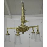A 1920's brass chandelier,