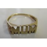 A 9ct gold 'Mum' ring