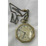 An octagonal Waltham pocket watch;