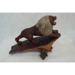 A carved wooden lion