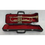 A cased German B & S Sonora trumpet (missing mouthpiece)