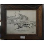 A late Victorian pen drawing of the Epsom Race of 1884