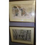 Clifford Charman (1910-1992): Two watercolour & pencil studies depicting a town with figures and