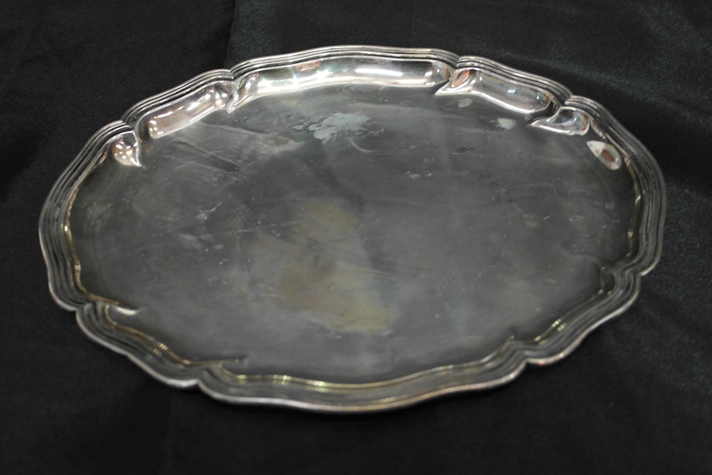 A German 830 silver oval tray: approx weight 9.