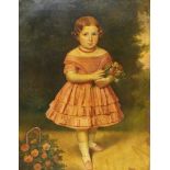 Continental School (19th century):
A full length portrait of a young girl holding a bunch of