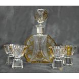 A Swedish silver collared decanter and four cups,