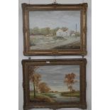 Thomas Kennedy (20th century): A pair of oil on canvas, 'Carroll's Farm' & 'The River Lea',