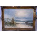 Three oils on canvas depicting coastal scenes