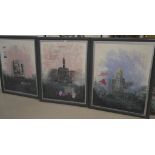 Annabell Hewitt (20th century): Three mixed media cityscape studies: 'City 1, 2 and 3', each,