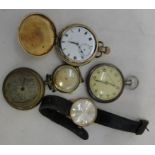 A collection of pocketwatches and wristwatches in various conditions