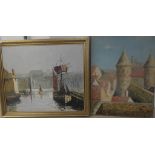 Continental School (20th century): Two pictures to include a harbour scene & town study