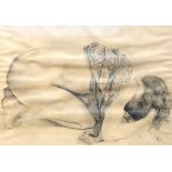 Manfred Von Diepold (German, 1926-1997):
A study of a crouching nude with shawl, charcoal,