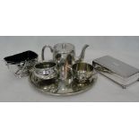 A quantity of Masonic EPNS to inc a three-piece tea set and tray with applied enamel badge for