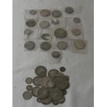 A quantity of Victorian, Edward VII silver coins and pre-47 crown,