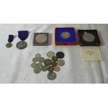 A quantity of coins to inc cased examples and 1911 Coronation Medal and miniature