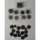 1677 Carolean Hammered silver penny and Victorian and Edwardian pennies