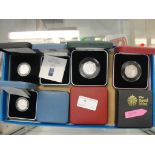 3 x cased and certificated  silver proof 50p`s & 5 x cased silver proof £1`s with certs