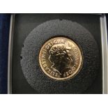 Uncirculated 2012 Jubilee design gold sovereign. With certificate. In plastic case.